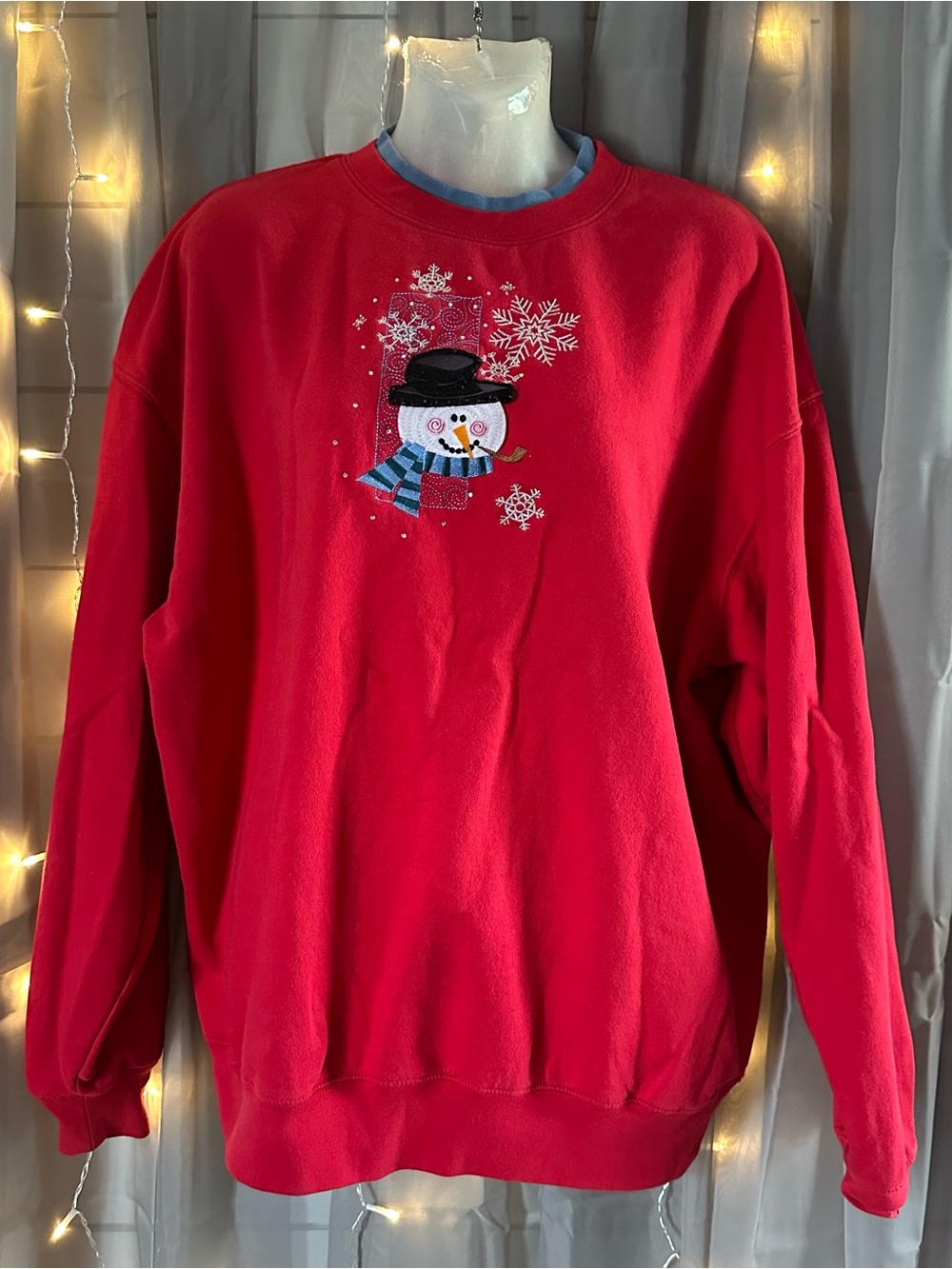 M&C Sportswear Womens Sweatshirt sz L Red Snowman Holiday Crew Neck VINTAGE